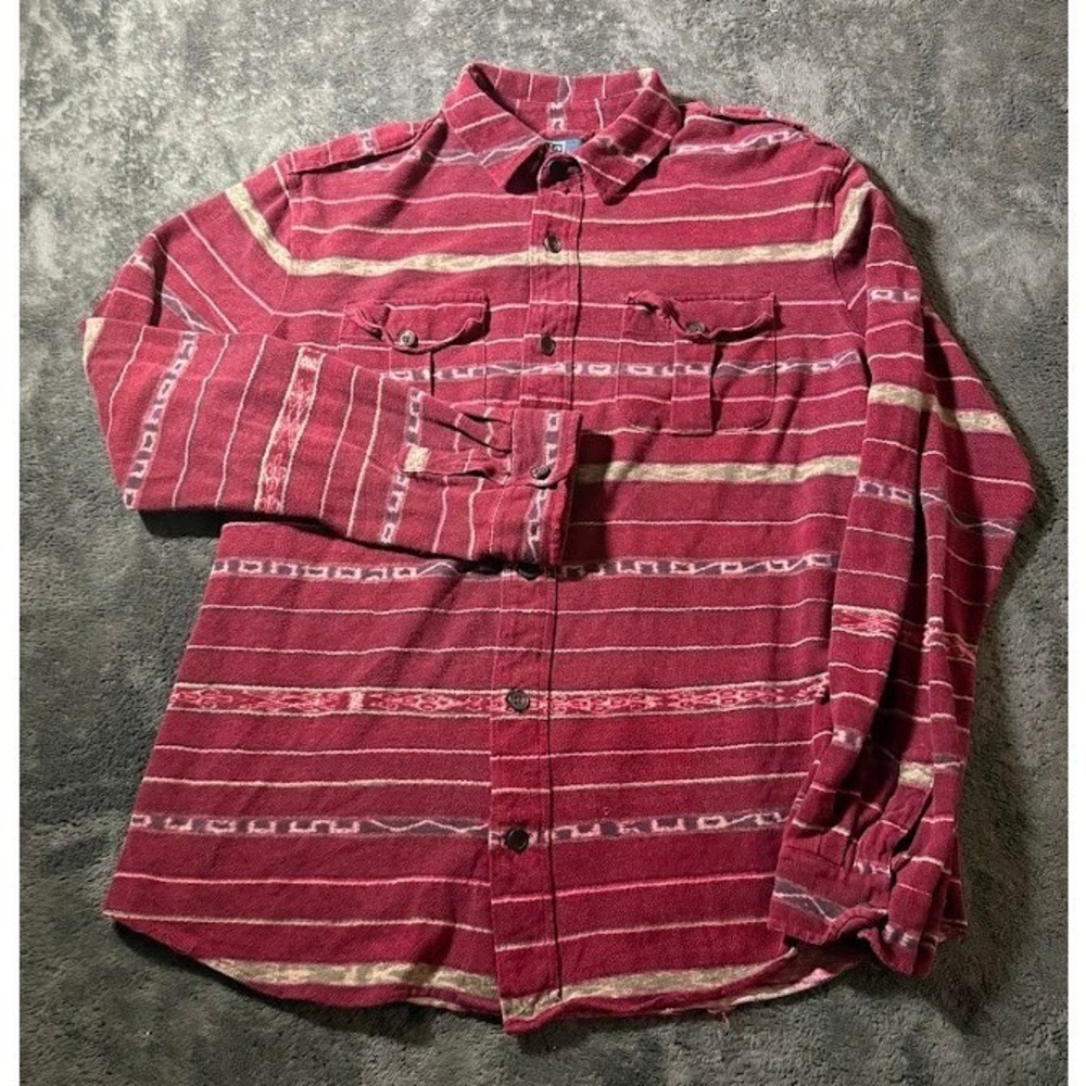 Polo Ralph Lauren Mens XL Southwestern Stripe Flannel Button Down Shirt Burgundy